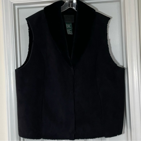 Lauren Ralph Lauren Vest Faux Suede Fur Black Women’s 2X Minimalist Luxury - Picture 1 of 14